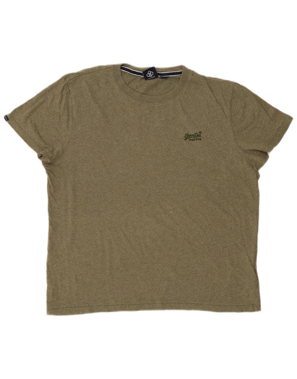 Superdry Mens T-Shirt Top 2XL Khaki Flecked Cotton
