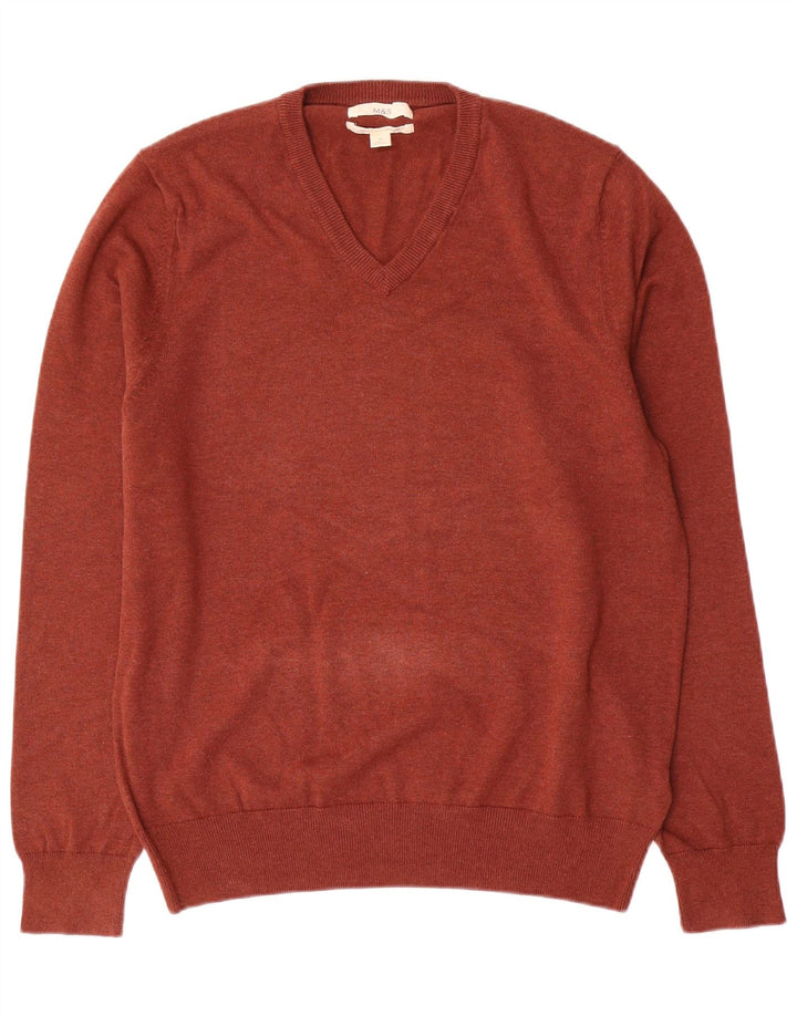 Marks & Spencer Mens V-Neck Jumper Sweater Medium Maroon Cotton