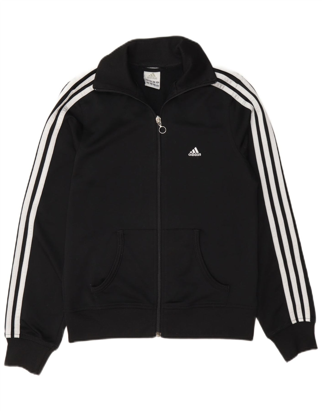 Adidas Womens Tracksuit Top Jacket UK 10 Small Black Polyester