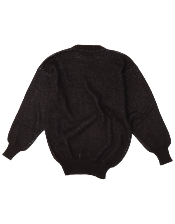 Vintage Womens Crew Neck Jumper Sweater UK 16 Large Black Colourblock Wool