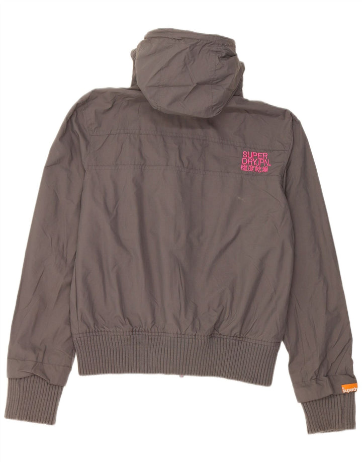 Superdry Womens Hooded Rain Jacket UK 16 Large Grey Nylon