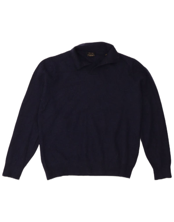 Massimo Dutti Womens Polo Neck Jumper Sweater UK 16 Large Navy Blue Wool