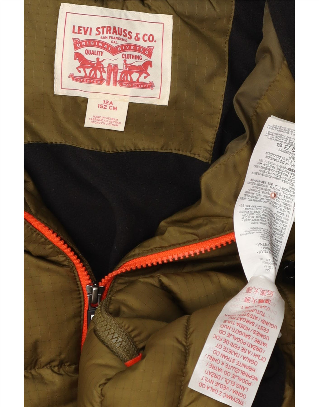 Levi's Boys Hooded Padded Jacket 11-12 Years Khaki Colourblock Polyester