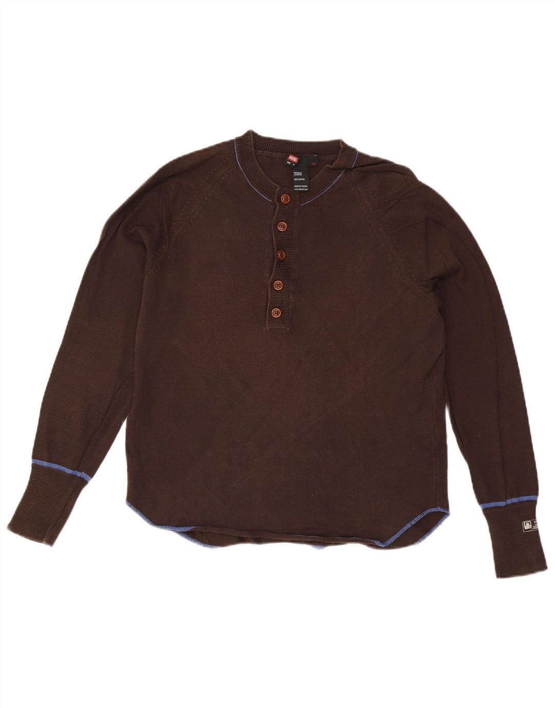DIESEL Womens Button Neck Jumper Sweater UK 14 Medium Brown Cotton