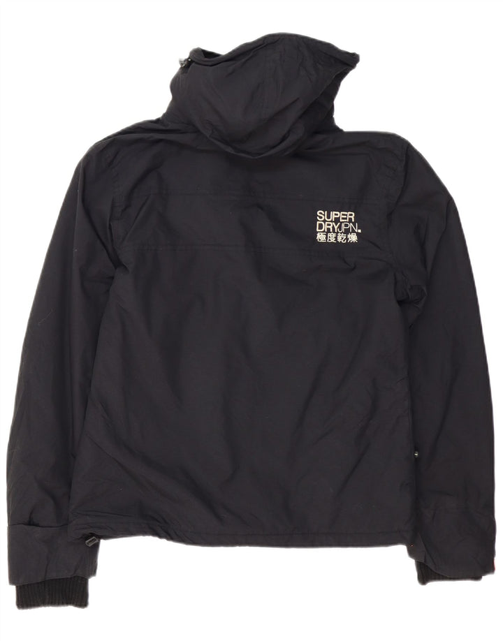 Superdry Womens Graphic Hooded Windbreaker Jacket UK 16 Large Black Nylon
