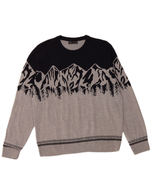 Marks & Spencer Mens Crew Neck Jumper Sweater Large Grey Colourblock