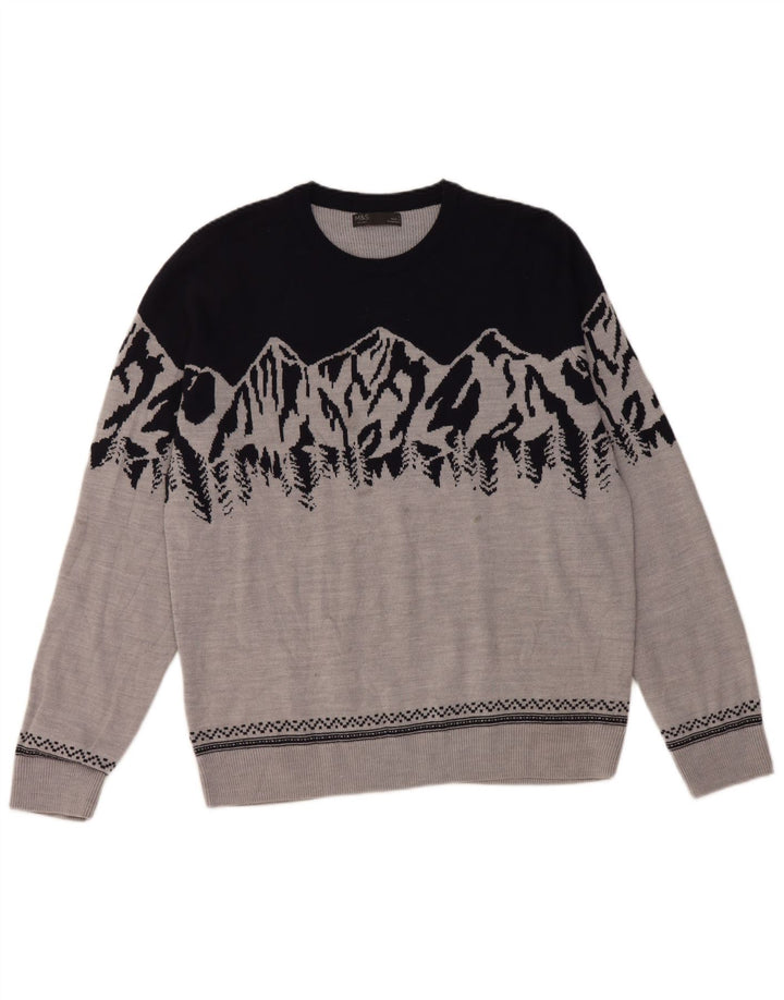 Marks & Spencer Mens Crew Neck Jumper Sweater Large Grey Colourblock