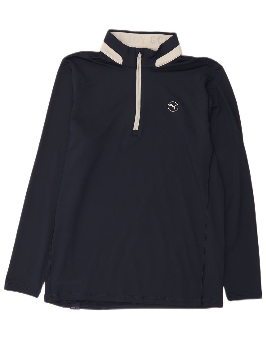 Puma Mens Zip Neck Top Long Sleeve Medium Navy Blue Colourblock Polyester