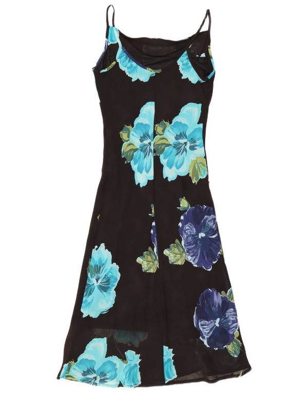 Vintage Womens Maxi Slip Dress IT 44 Medium Black Floral Viscose