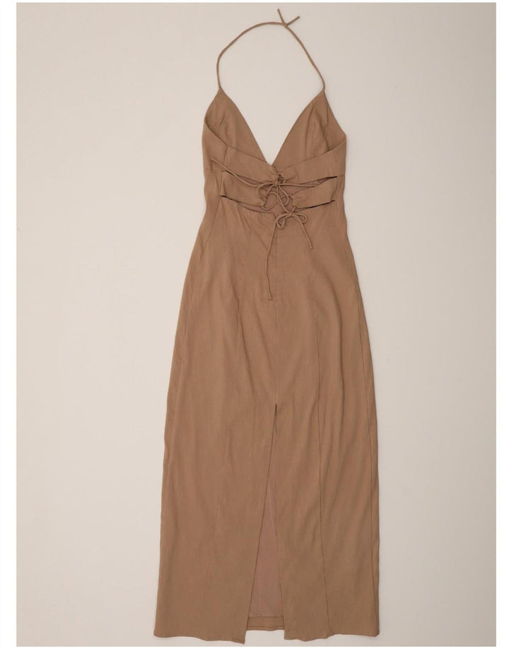 Zara Womens Halter Dress UK 8 Small Beige Linen