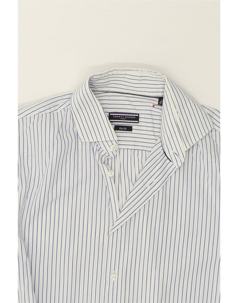 TOMMY HILFIGER Mens Slim Fit Shirt Size 15 1/2 39 Medium White Pinstripe | Vintage Tommy Hilfiger | Thrift | Second-Hand Tommy Hilfiger | Used Clothing | Messina Hembry 