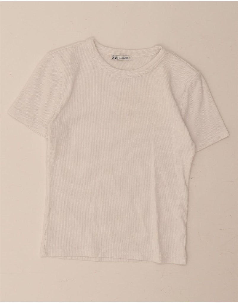 ZARA Womens Crop T-Shirt Top UK 14 Large White Cotton Vintage Zara and Second-Hand Zara from Messina Hembry 