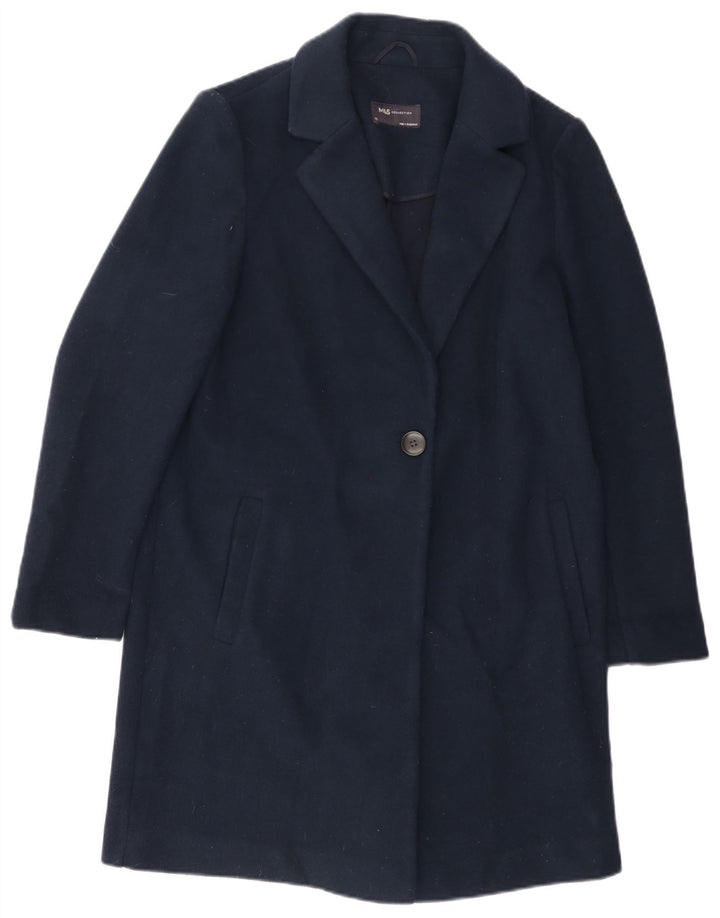 Marks & Spencer Womens Overcoat UK 12 Medium Navy Blue Polyester