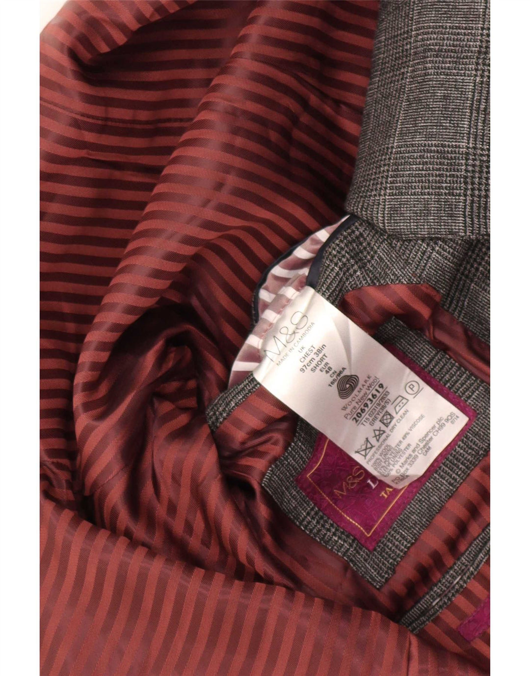 Marks & Spencer Mens 2 Button Blazer Jacket UK 38 Medium Grey Check Wool