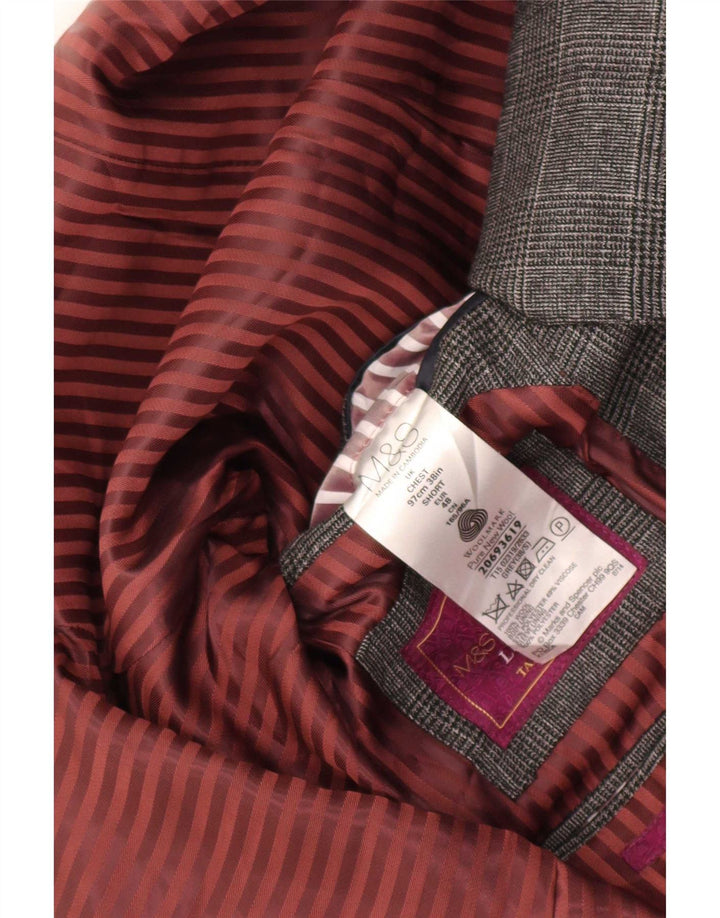 Marks & Spencer Mens 2 Button Blazer Jacket UK 38 Medium Grey Check Wool