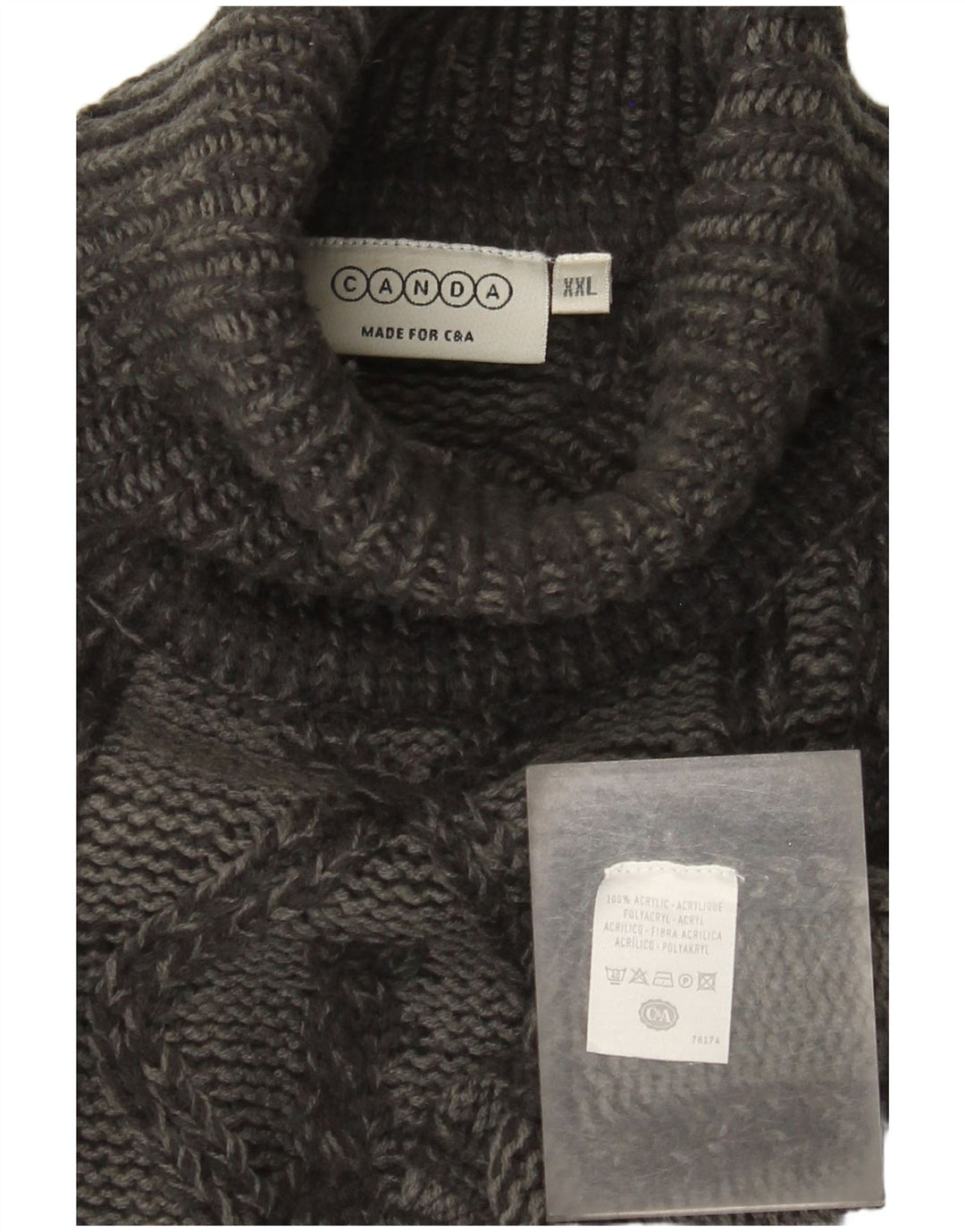 Canda Mens Roll Neck Jumper Sweater 2XL Grey Argyle/Diamond Acrylic