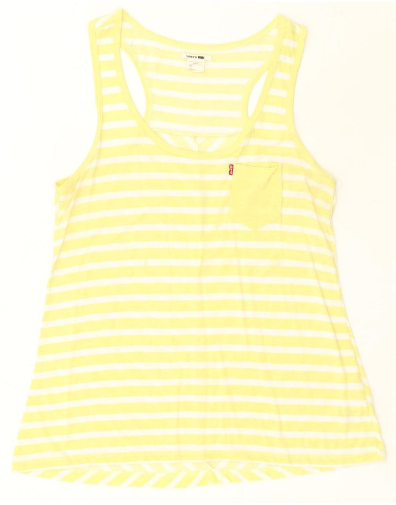 LEVI'S Womens Vest Top UK 12 Medium Yellow Striped Polyester | Vintage Levi's | Thrift | Second-Hand Levi's | Used Clothing | Messina Hembry 