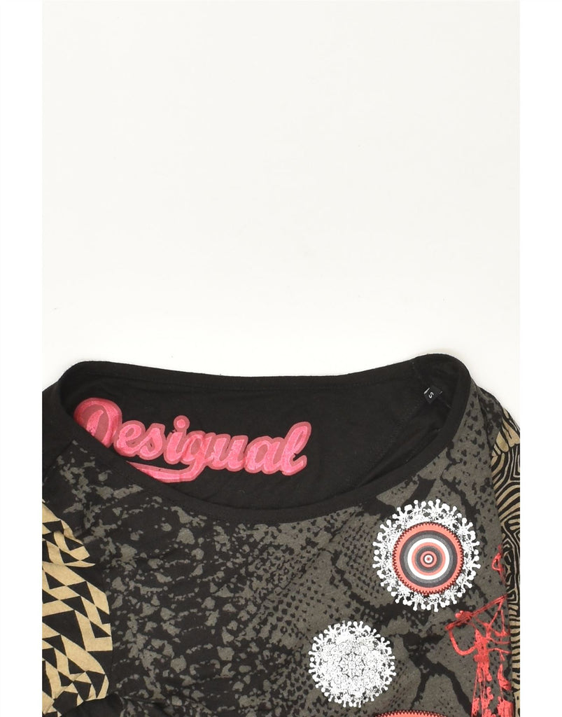 DESIGUAL Womens Graphic Top Long Sleeve UK 10 Small Black Patchwork | Vintage Desigual | Thrift | Second-Hand Desigual | Used Clothing | Messina Hembry 