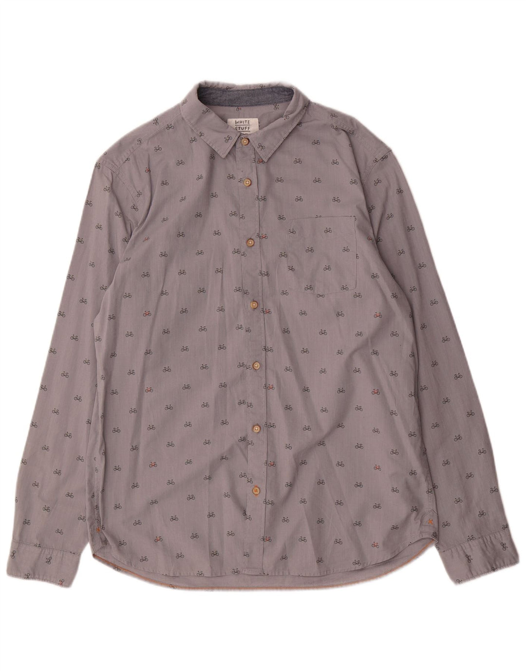 White Stuff Mens Abstract Pattern Classic Fit Shirt Large Grey Cotton