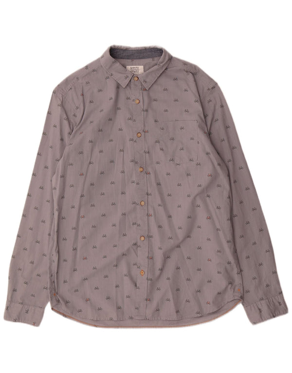 White Stuff Mens Abstract Pattern Classic Fit Shirt Large Grey Cotton