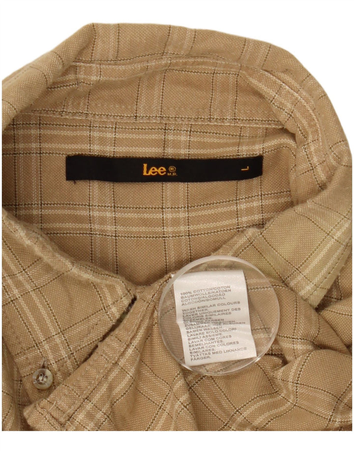 Lee Mens Flannel Shirt Large Beige Check Cotton