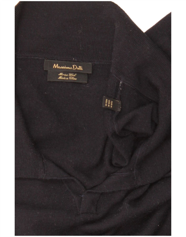 Massimo Dutti Womens Polo Neck Jumper Sweater UK 14 Medium Navy Blue