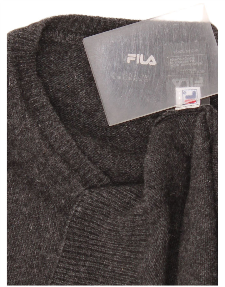 Fila Mens V-Neck Jumper Sweater XL Black Wool