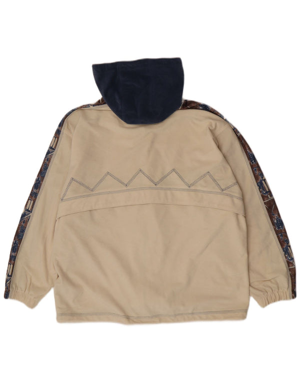 Diadora Womens Hooded Tracksuit Top Jacket Large Beige Geometric Polyester