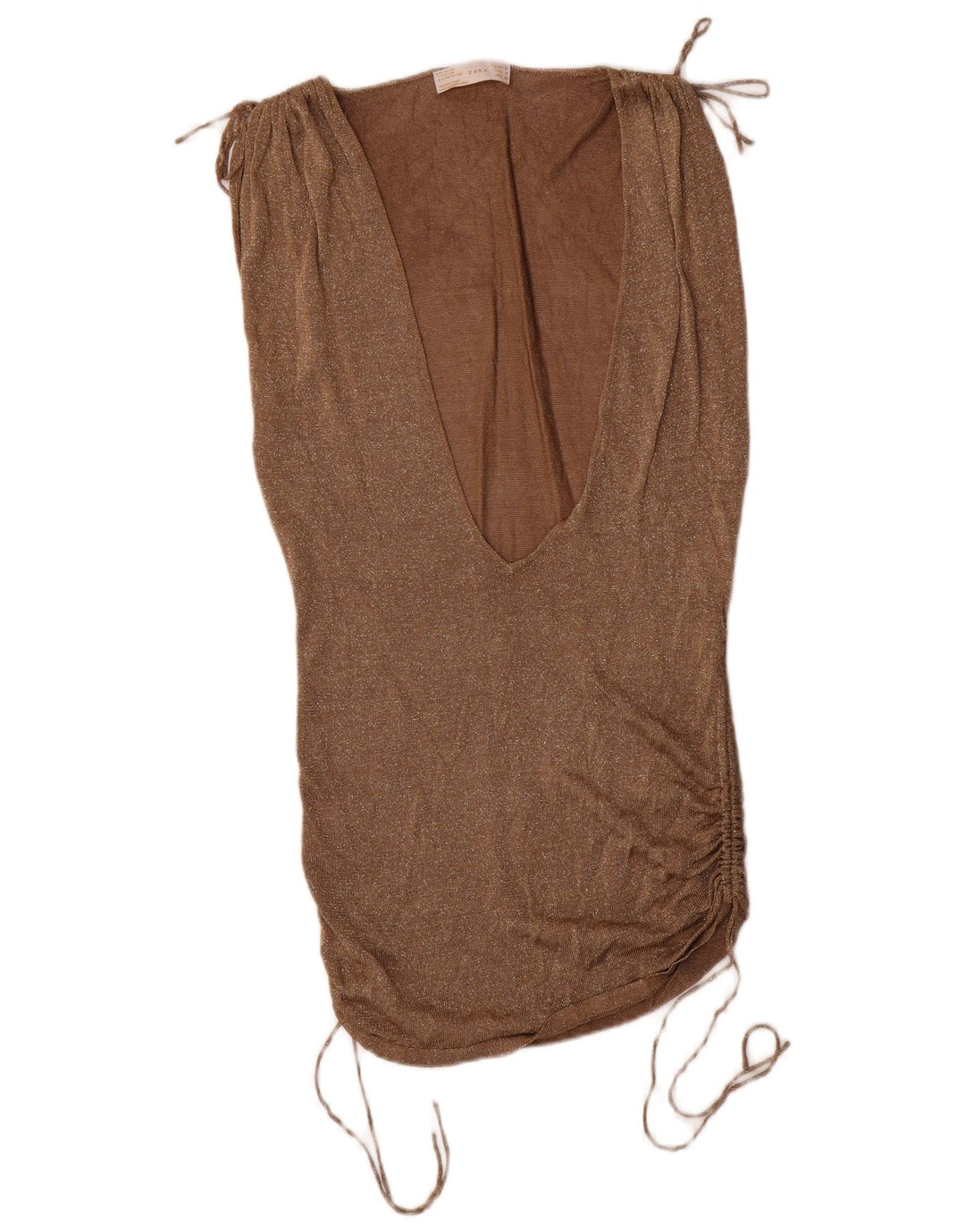 Zara Womens Sleeveless Shift Dress UK 12 Medium Beige Nylon