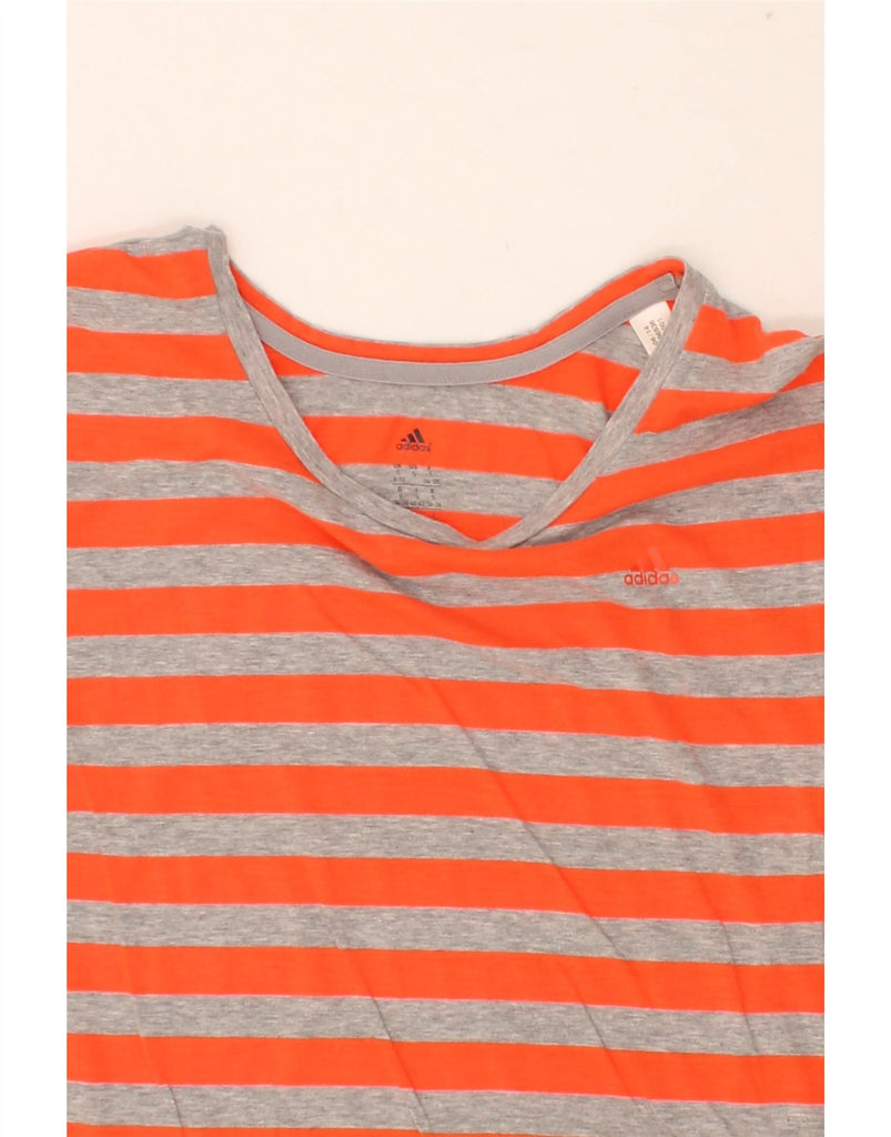 ADIDAS Womens T-Shirt Top UK 8/10 Small Orange Striped Cotton Vintage Adidas and Second-Hand Adidas from Messina Hembry 