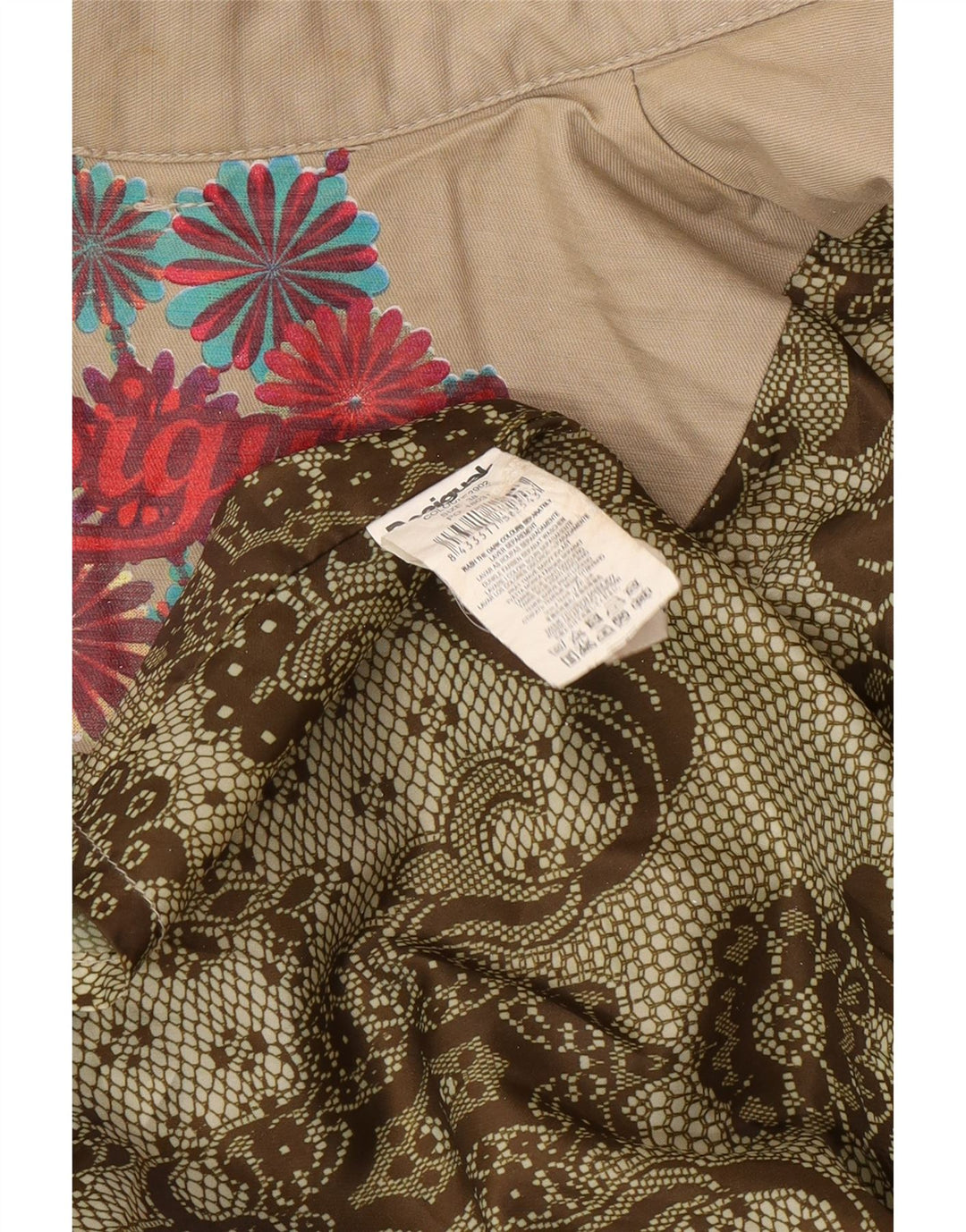 Desigual Womens Double Breasted Trench Coat EU 38 Medium Beige Floral
