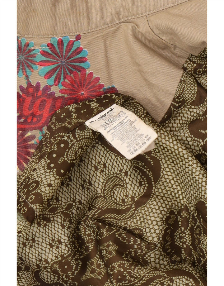 Desigual Womens Double Breasted Trench Coat EU 38 Medium Beige Floral