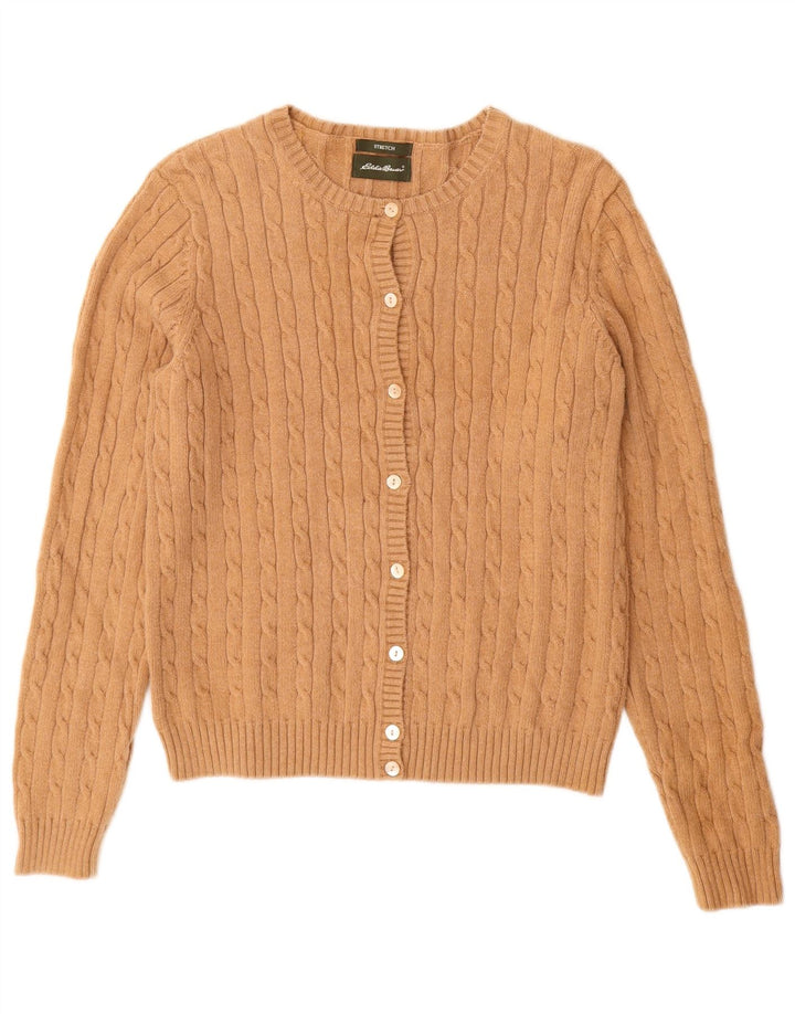 EDDIE BAUER Womens Cardigan Sweater UK 12 Medium Beige Cotton
