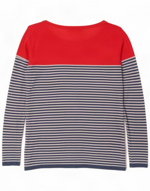 Crew Clothing Womens Top Long Sleeve UK 14 Large Blue Striped Linen