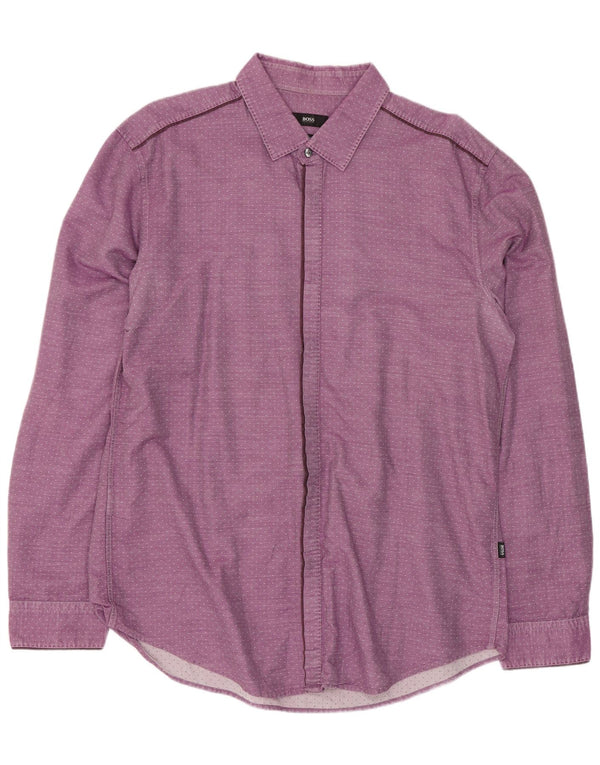 Hugo Boss Mens Slim Fit Shirt XL Purple Spotted Cotton