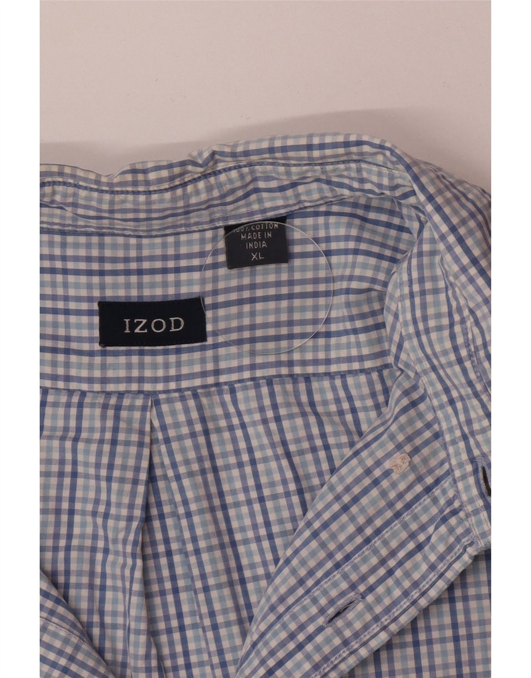 Izod Mens Short Sleeve Shirt XL Blue Check Cotton