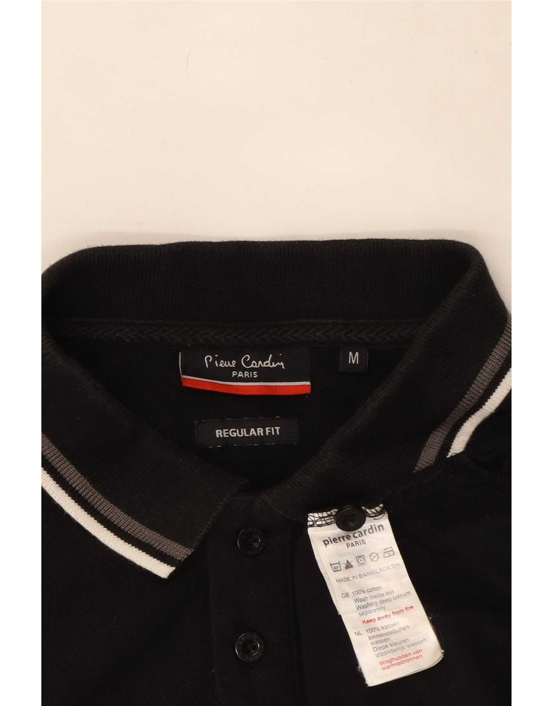 Pierre Cardin Mens Regular Fit Polo Shirt Medium Black Striped Cotton