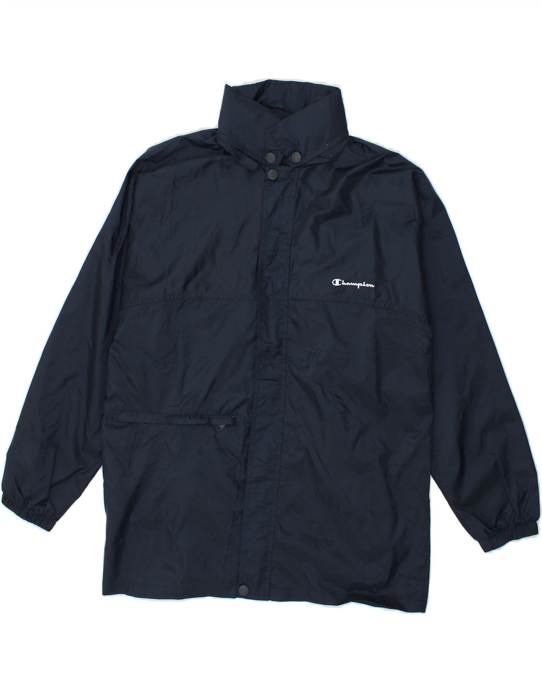 CHAMPION Boys Graphic Hooded Raincoat 11-12 Years Large Navy Blue Vintage Champion and Second-Hand Champion from Messina Hembry 