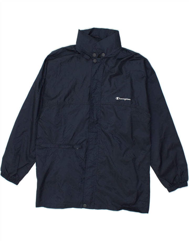 CHAMPION Boys Graphic Hooded Raincoat 11-12 Years Large Navy Blue Vintage Champion and Second-Hand Champion from Messina Hembry 