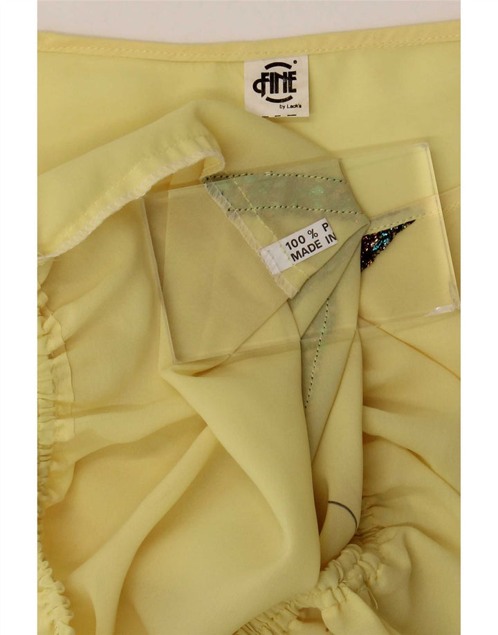 Vintage Womens Crop Blouse Top UK 14 Medium Yellow Floral Polyester