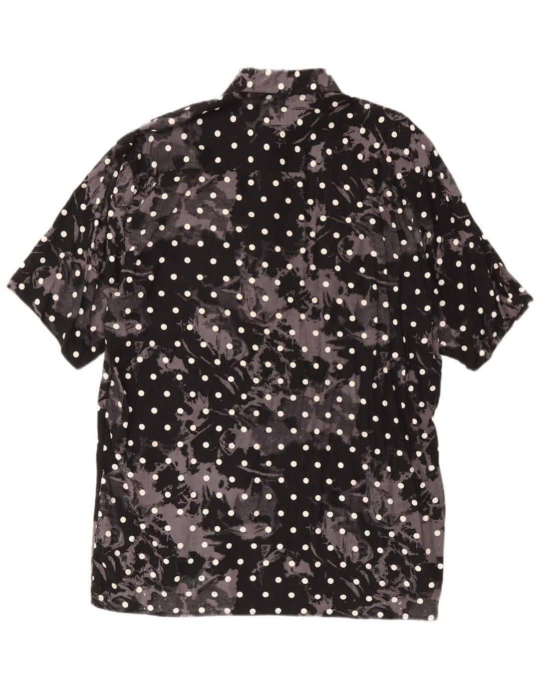 Vintage Mens Short Sleeve Shirt Large Black Polka Dot Viscose