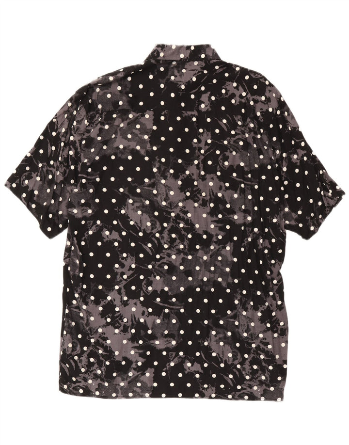 Vintage Mens Short Sleeve Shirt Large Black Polka Dot Viscose