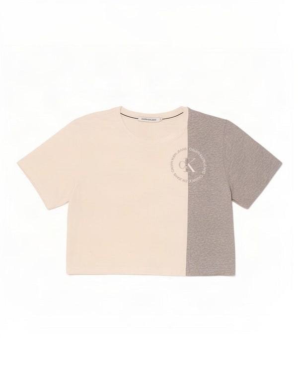 Calvin Klein Jeans Womens Crop T-Shirt Top UK 14 Medium Grey Colourblock