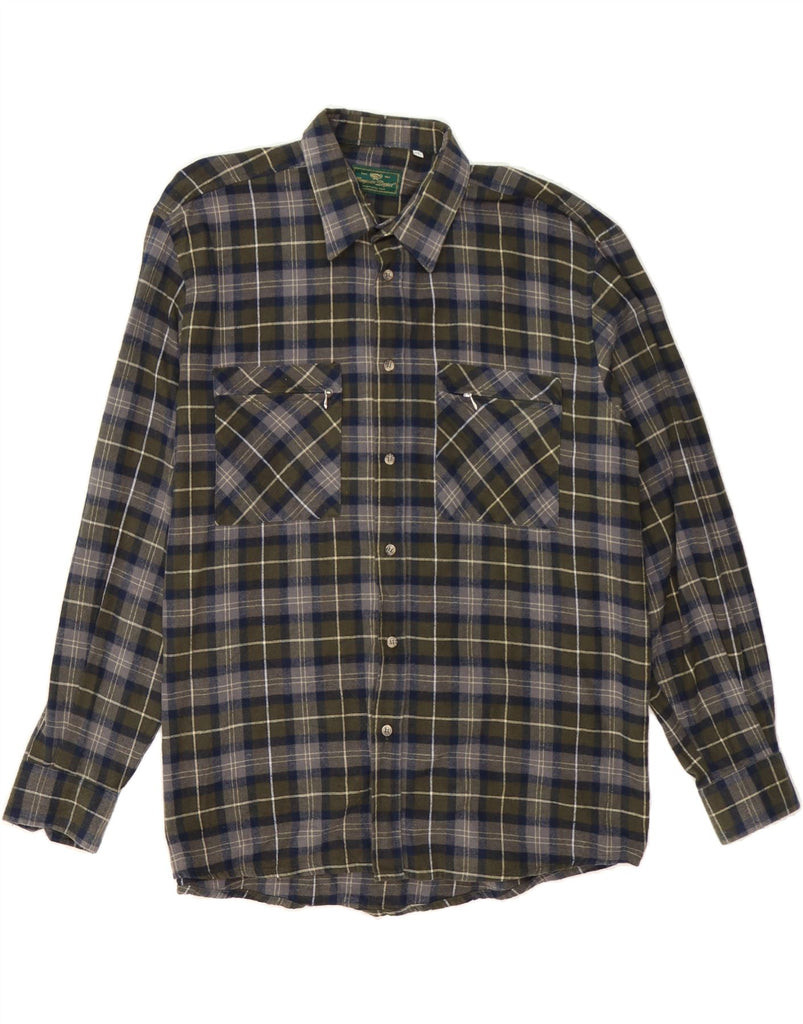 EUROPEAN PROJECT Mens Flannel Shirt XL Khaki Check Cotton Vintage European Project and Second-Hand European Project from Messina Hembry 