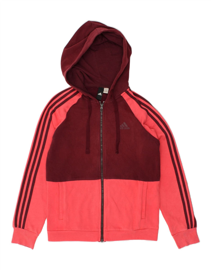 ADIDAS Womens Zip Hoodie Sweater UK 12 Medium Pink Colourblock | Vintage Adidas | Thrift | Second-Hand Adidas | Used Clothing | Messina Hembry 