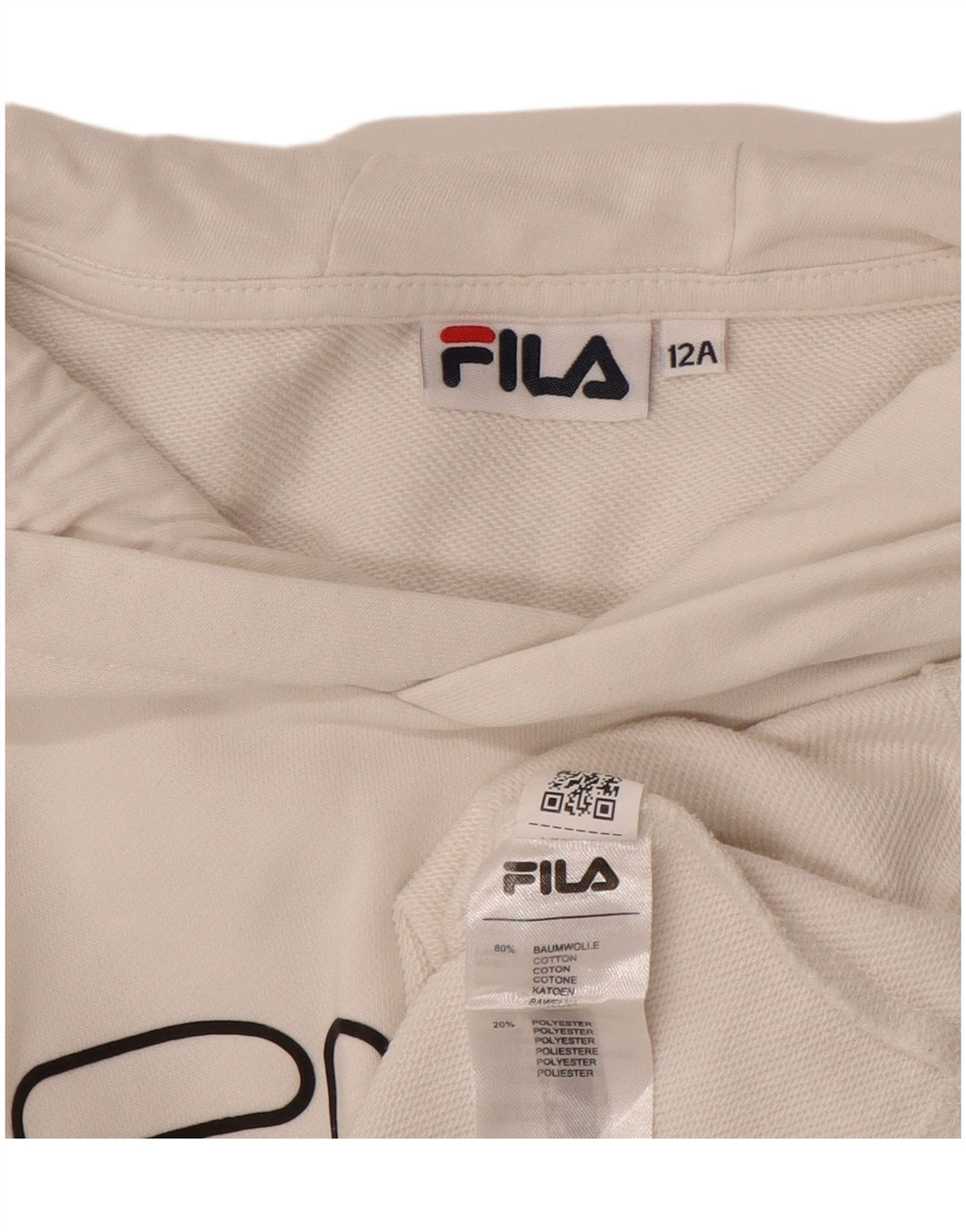 FILA Girls Graphic Crop Hoodie Jumper 11-12 Years Off White Cotton