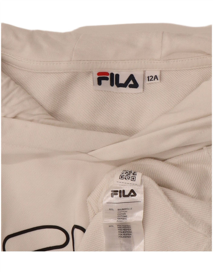 FILA Girls Graphic Crop Hoodie Jumper 11-12 Years Off White Cotton