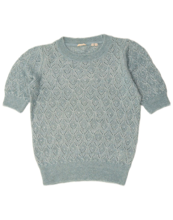 Fat Face Womens Boat Neck Jumper Sweater UK 8 Small Blue Geometric