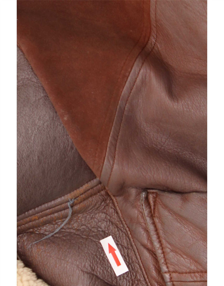 Maviche Womens Oversized Leather Coat UK 12 Medium Brown Colourblock
