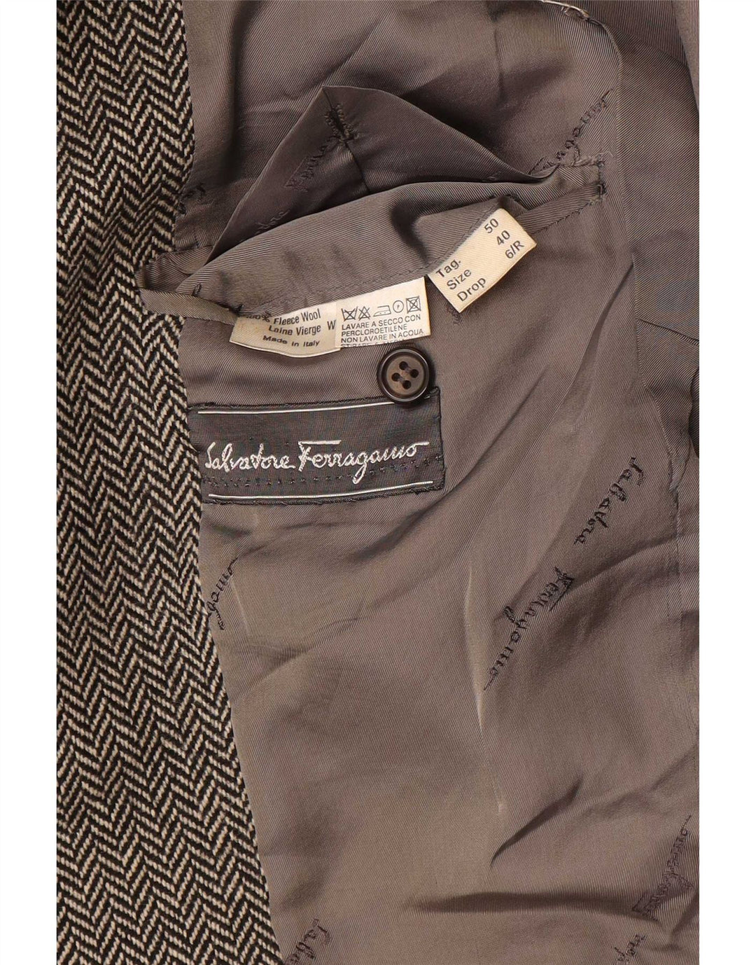 Salvatore Ferragamo Mens Blazer Jacket UK 40 Large Grey Herringbone
